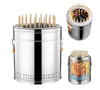 Grils à charbon de bois sans fumée en acier inoxydable, poêle à charbon rond portable, barbecue d'extérieur sans fumée à 360 ° for les voyages, la cuisine en plein air et les barbecues(Double,S)