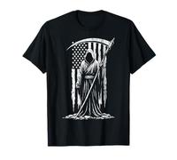 Grim Reaper Angel of Death Drapeau américain Patriotique Grunge T-Shirt