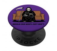 Grim Reaper Chat Noir Assis sur Les Genoux La Mort Peut Attendre drôle PopSockets PopGrip Adhésif