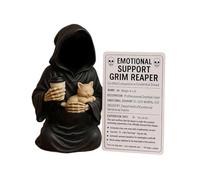 Grim Reaper Figurine avec Faucille, Statue Grim Reaper Tenant Le Café Et Le Chat avec Carte, Support Émotionnel Grim Reaper Figurine, Décoration de Bibliothèque de Bureau A