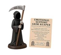 Grim Reaper Figurine avec Faucille, Statue Grim Reaper Tenant Le Café Et Le Chat avec Carte, Support Émotionnel Grim Reaper Figurine, Décoration de Bibliothèque de Bureau B