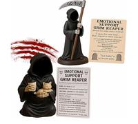 Grim Reaper Figurine avec Faucille, Statue Grim Reaper Tenant Le Café Et Le Chat avec Carte, Support Émotionnel Grim Reaper Figurine, Décoration de Bibliothèque de Bureau A+B