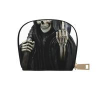 Grim-Reaper - Petit portefeuille en cuir avec fermeture éclair pour cartes de crédit en accordéon pour homme et femme, blanc, Taille unique