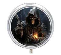 Grim Reaper Pilulier à 3 compartiments pour sac à main ou poche Mini pilulier en métal pour médicaments quotidiens pour contenir des vitamines, de l'huile de poisson