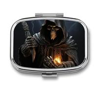 Grim Reaper - Pilulier portable avec miroir et 2 compartiments - Organiseur quotidien pour médicaments - Pilulier de voyage pour poche ou sac à main