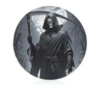 Grim Reaper Planche à découper ronde en verre trempé Planche à découper unique pour pizza, légumes, fruits, fromage et charcuterie