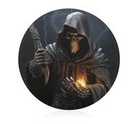 Grim Reaper Planche à découper ronde en verre trempé Planche à découper unique pour pizza, légumes, fruits, fromage et charcuterie