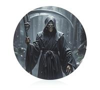 Grim Reaper Planche à découper ronde en verre trempé Planche à découper unique pour pizza, légumes, fruits, fromage et charcuterie