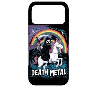 Grim Reaper Rides Unicorn Under Rainbow Death Rocker en métal Coque pour iPhone 17 Pro Max