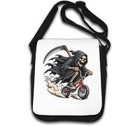 Grim Reaper Riding a Tiny Bicycle Sac à bandoulière Blanc
