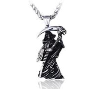 Grim Reaper Scythe Crâne Titane Acier Hommes Colliers Pendentifs Punk pour Petit Ami Hip hop Rock Bijoux Créativité Cadeau