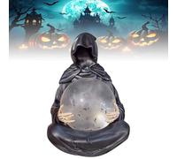 Grim Reaper Statue with Flying Bats & Light-Up Crystal Ball, Light up Spooky Globe Mysterious Sculpture, Spooky Resin Sculpture for Bookshelf & Halloween Decor, Décorations d'halloween