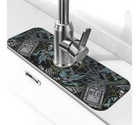 Grim Reaper Tapis de robinet à motif pierres tombales pour évier de cuisine, protection anti-éclaboussures à séchage rapide, tapis de drainage autour du robinet pour évier de cuisine, tapis d'évier de