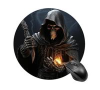 Grim Reaper Tapis de souris rond à glissement lisse Tapis de souris de jeu extra densité portable confortable pour bureau, maison, bureau, 20 x 20 cm