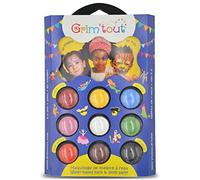 GRIM’TOUT Palette de Maquillage Carnaval - 9 Couleurs x 3ml - Kit Complet avec Pinceau, Éponge et Livret - Idéal Enfants et Adultes - Maquillage Visage et Corps - Hypoallergénique pour la Peau