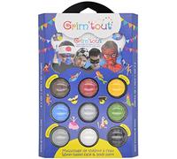 GRIM’TOUT Palette Maquillage Enfant 9 Couleurs - Peinture Visage et Corps à l’Eau - Kit Maquillage Enfant avec Pinceau et Éponge - Carnaval, Halloween, Anniversaire, Fête - Héros