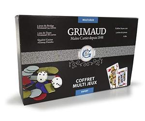 Grimaud multijeux Expert 78 Tarot, 2 Jeux de 54 Cartes, 6 dés et 72 jetons, À partir de 6 ans, Coffret façon Cuir Noir, 130007171