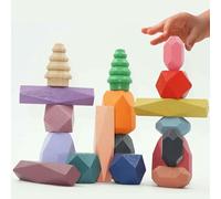 Grimms Lot de 18 jouets en bois de hêtre - Blocs d'équilibre Montessori - Blocs de construction pour enfants à partir de 3, 4, 5, 6, 7, 8 ans