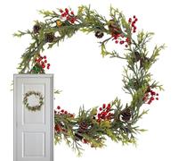 Grimpantes Artificielles - Guirlande de Noël avec Vertes et Baies Rouges | Décor Murale en Naturelles de 180 Centimètres pour Manteau de Cheminée Porte Extérieur Plafond Fenêtre Porche