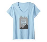 Grimpeur de Motivation « No Ones Coming to Save You » T-Shirt avec Col en V, Femme, Bleu Céleste, L