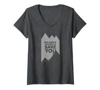 Grimpeur de Motivation « No Ones Coming to Save You » T-Shirt avec Col en V, Femme, Chiné Foncé, M
