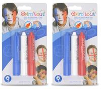 GRIM'TOUT Kit Maquillage Enfant - Bleu, Blanc, Rouge - 3 Grimsticks Spécial Sport - Crayons de Couleurs, Maquillage à l’Eau - Faciles à Appliquer et Nettoyer - Makeup Sur Pour la Peau - Normes CE