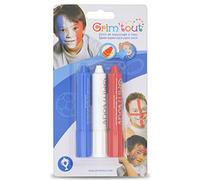 GRIM'TOUT Kit Maquillage Enfant - Bleu, Blanc, Rouge - 3 Grimsticks Spécial Sport - Crayons de Couleurs, Maquillage à l’Eau - Faciles à Appliquer et Nettoyer - Makeup Sur Pour la Peau - Normes CE