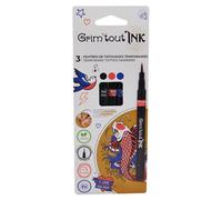 Grim'Tout - Lot de 3 Feutres de Tatouage Temporaire Noirs - Encre Sans Danger pour la Peau - Loisirs Créatifs et Festifs : Carnaval, Festival, Kermesse - Pour Tous - Set Traditionnel