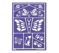 GRIM'TOUT Pochoir Maquillage Enfant - Chats et Papillons - 21x15 cm - Reutilisable et Lavable - Fête, Kermesse et Anniversaire - Kit Peinture Visage, Dessin, Tatouage Temporaire - Fille, Garçon