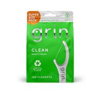 GRIN Clean Flosspyx Lot de 150 cure-dents dentaires, saveur menthe, plastique recy il fin super résistant, dents serrées, tête de fil dentaire plus longue, cure-dents pliables