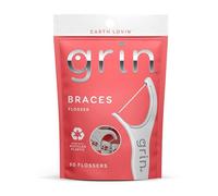 GRIN Lot de 60 cure-fils dentaires conçus pour les appareils dentaires, en plastique recy pprouvé par les ortho, fil fin de qualité supérieure, comprend un grattoir à cire pratique et un médiator