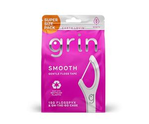 GRIN Smooth Flosspyx - Lot de 150 cure-dents doux - Saveur menthe, plastique recy il lisse, dents serrées, tête plus longue de qualité supérieure - cure-dents pliable