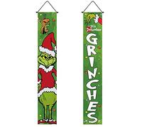 Grinch Décorations de Noël, bannières de Noël à suspendre, panneau de porche « Merry Christmas », 30,5 x 182,9 cm, décoration de Noël pour cour, intérieur, extérieur, fête de Noël