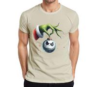 Grinch Hand Jack Skellington T-shirt rétro pour homme Motif boule de Noël sombre, naturel, S