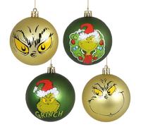Grinch Set de Boules de Noël, incassables, décorations de Noël en Plastique 8 cm, Set 4 pièces (H)
