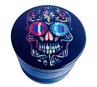 Grinder cubanisto tête de mort colorée en 4 parties moulin à épices alliage en zinc noir broyeur d'herbes séchées avec sa petite spatule à pollen couvercle aimanté pour une fermeture parfaite (40 MM)