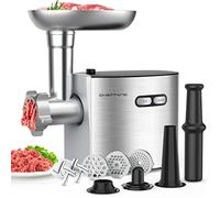 Grinder électrique en acier inoxydable avec 3 plaques de broyage, 2 lames, kit de cubes de sauge Sausage Stuffer, 2000 W max. ETL, argenté/noir