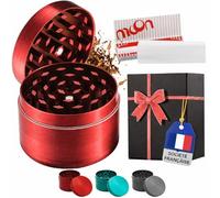 Grinder - Grinder Herbe/Epices [ Marque Française] Effriteuse - Broyeur Grain - Moulin à Èpices - 50x40mm - Compact & Résistant en Alliage de Zinc (ROUGE)