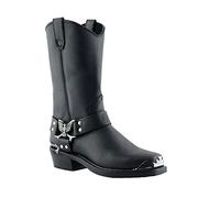 Grinders Bottes de Cowboy de Motard en Cuir Noir Eagle Eagle Hi Pour Homme