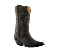 Grinders Bottes de Cowboy en Cuir Marron de Buffle Unisexe à Enfiler 45