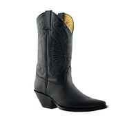 Grinders Bottes de Cowboy en Cuir Noir de Buffle Unisexe à Enfiler 45