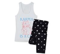 Grindstore Karma Is A Cat Pyjama long pour femme, blanc, L