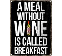 Grindstore Plaque Murale en métal A Meal Without Wine is Called Breakfast 15 x 20cm