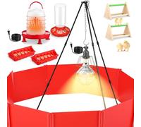 Grinsvalley Kit de démarrage de 8 pièces pour poussins comprenant un abreuvoir chauffant et une mangeoire, un perchoir, une mangeoire à volaille à couvercle rabattable, une boîte à couver avec lampe