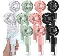 Grinsvalley Lot de 12 ventilateurs brumisateurs portables rechargeables avec réservoir d'eau de 25 ml, ventilateur de refroidissement personnel à 4 vitesses, mini ventilateur à main USB C pour voyage