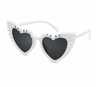 Grion Lunettes de soleil œil de chat avec accents de perles et lettrage « To Be » - Monture en forme de cœur pour enterrement de vie de jeune fille, accessoires photo et célébrations de mariage, mode