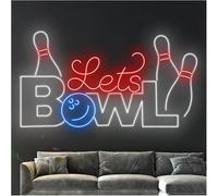 Griozzyi Enseigne lumineuse D'Ambiance Apaisante Lampe Enseignes Au Néon Let's Bowling Alimentées par Luminosité Réglable, Lumières d'entreprise(70cm)