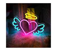 Griozzyi Enseigne lumineuse Décoration lumineuse néon en forme de cœur et d'ailes d'ange pour enseigne, lampe LED à intensité variable