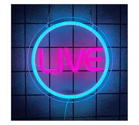 Griozzyi Enseigne lumineuse Décoration lumineuse néon Live for enseigne LED bleue circulaire à intensité variable