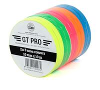 GRIP Eventbasics GT PRO Masking Tape Lot de 10 rouleaux de ruban adhésif fluorescent en tissu pour bricolage, fête, etc. 10 mm x 10 m - Jaune fluo, vert fluo, orange fluo, rose fluo, bleu fluo
